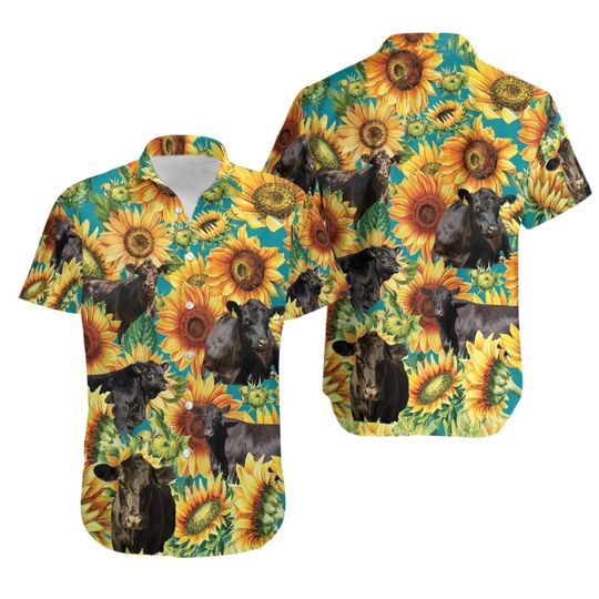 Discover Black Angus Cattle Lovers Sunflower Hawaiian Shirt