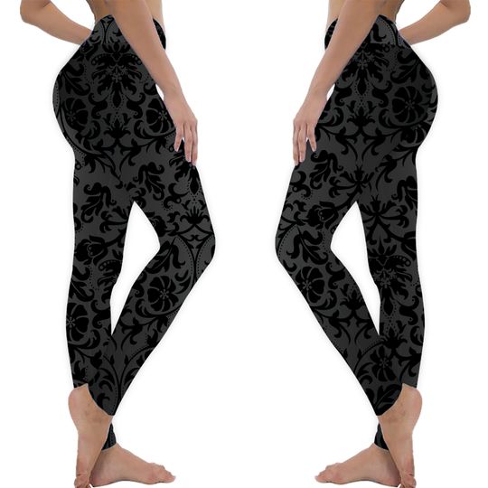 Discover Black Floral Damask Leggings
