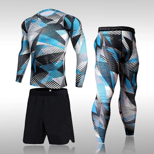 Discover Men's Exercise Workout Leggings Set Fitness Compression Sportswear Suits Tights Sets