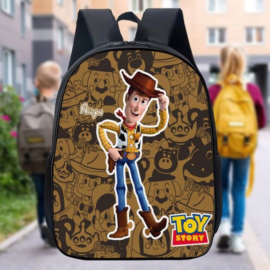 Discover Personalized Animated Toy Characters School Bag, Custom Name Toy Cowboy Character Backpack