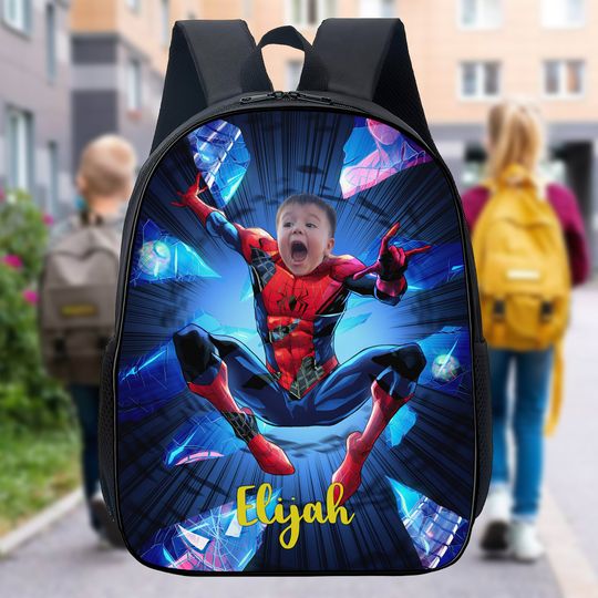 Discover Personalized Photo Face Spider Backpack, Custom Name Backpack