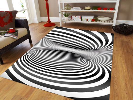 Discover Black and White Carpet, Optical illusion Mat, Scary Carpet, Swirl Rug