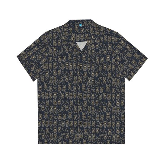 Discover Gold On Dark Blue Primitive Style Cats Hawaiian