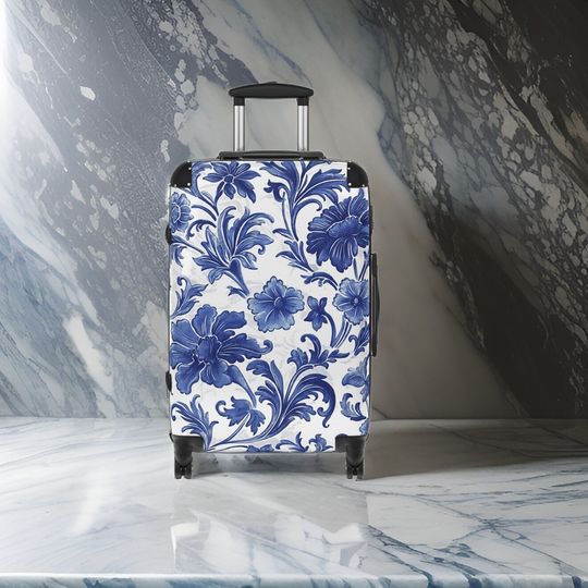 Discover Blue Floral Victorian Suitcase