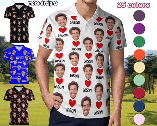 Discover Custom Name Polo Shirt Personalized Hearts Short Sleeve Golf Shirt