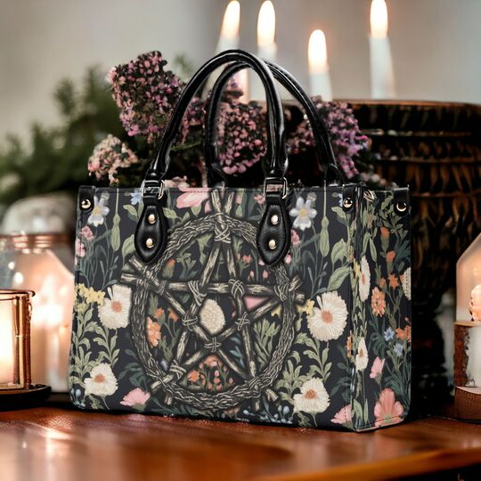 Discover Cottagecore floral Pentagram top handles Vegan leather Tote handbag