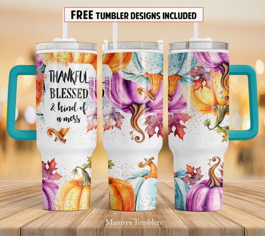 Discover Thankful blessed & kind of a mess 40 oz Quencher tumbler