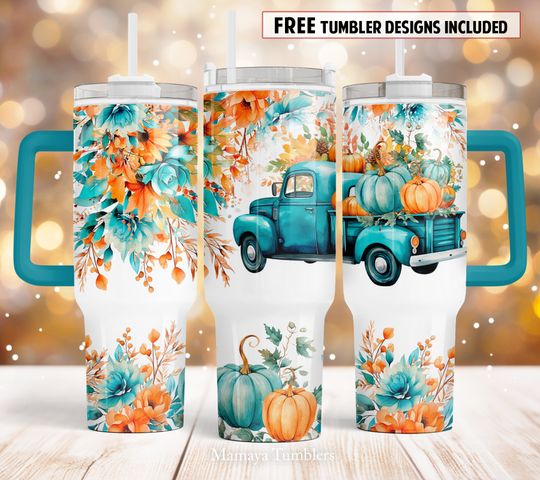 Discover Pumpkin truck 40oz Quencher tumbler sublimation