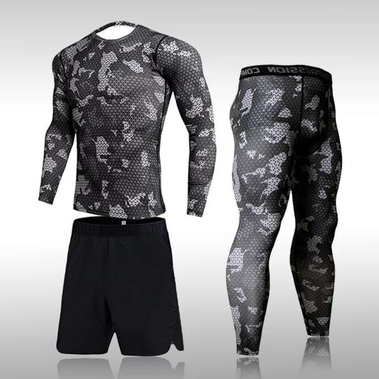 Discover Men's Exercise Workout Leggings Set Fitness Compression Sportswear Suits Tights Sets