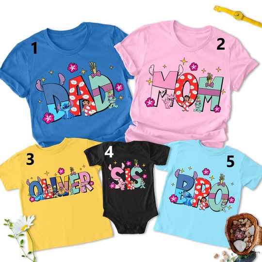 Discover Personalized Cute Girl And Blue Dog Monster Alphabet Shirt, Custom Hawaii Animal Family Trip Matching
