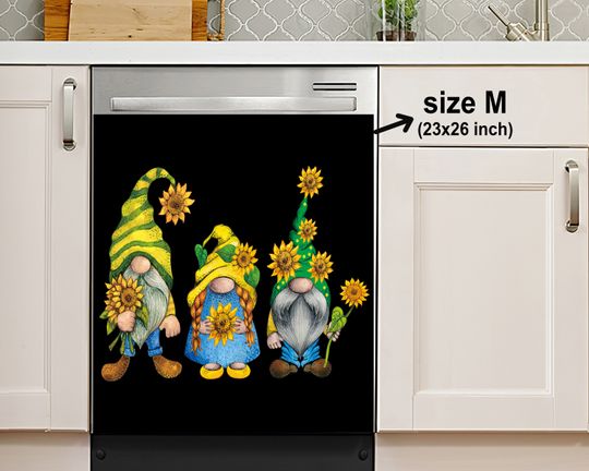 Discover Watercolor Gnome in Hat with Sunflower Dishwasher Cover, Dishwasher Cover