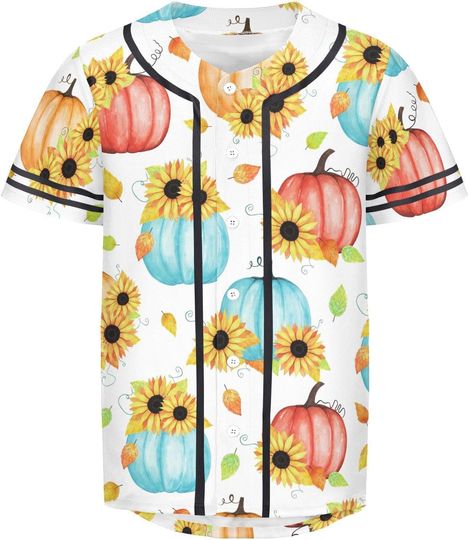 Discover Blooming Sunflowers Pumpkins Men's Baseball Jersey Spring Leaves