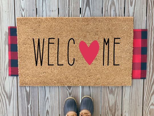 Discover Welcome with Heart Valentine's Day Door | Red Heart Doormat | Valentine's Day Home Decor