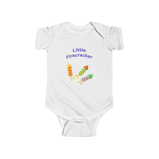 Discover Little Firecracker Infant Onesie with Cartoon Fireworks