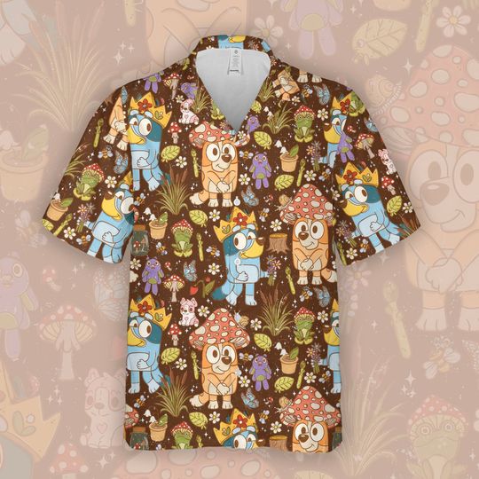 Discover BlueyDad Dog Mushroom Hawaiian Shirt, Blue Dog Mushroom Shirt