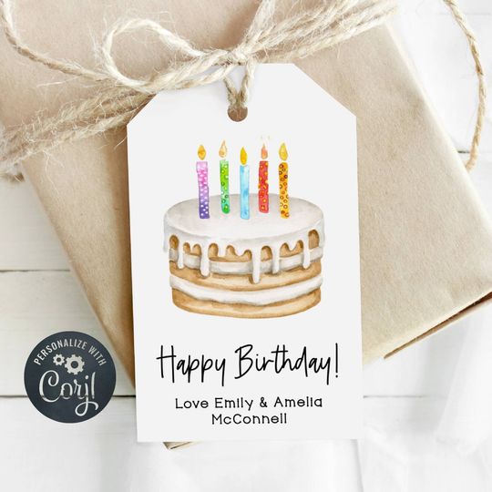 Discover Printable Happy Birthday Gift Tag Template, Birthday Cake and Candles Favor Tag