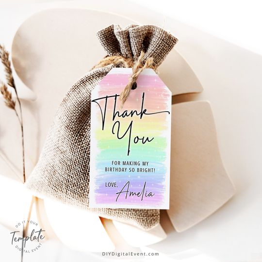 Discover Rainbow Thank You Tag Template Editable Favor Tag Birthday Gift