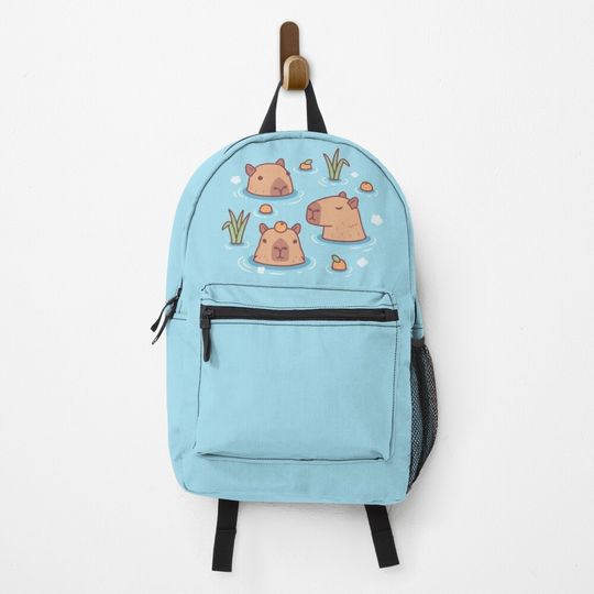 Discover Cute Capybaras Chilling in Hot Spring With Oranges Backpack