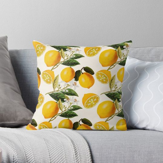 Discover Citrus Lemon Fruit Pattern Throw Pillow