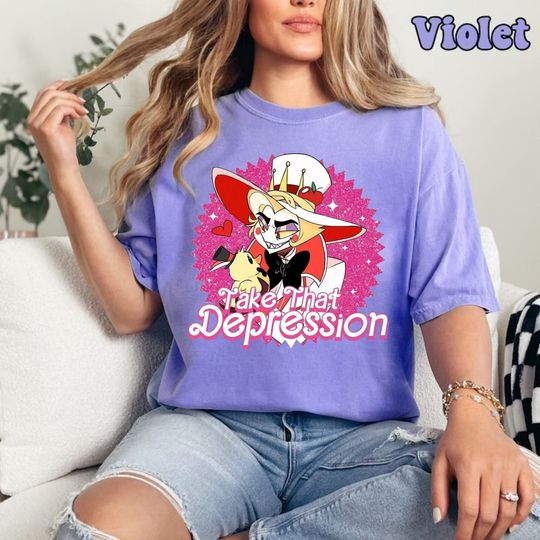 Discover Hazbin Hotel Lucifer Morningstar Cute Shirt, TAKE THAT DEPRESSION Shirt