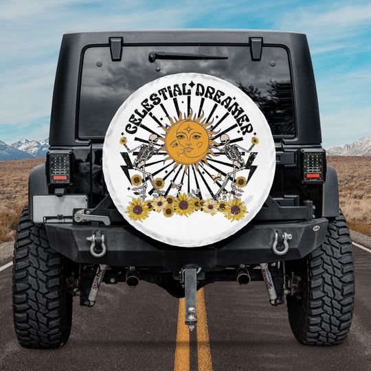 Discover Celestial Dreamer Sunflower Dancing Skull Spare Tire Cover