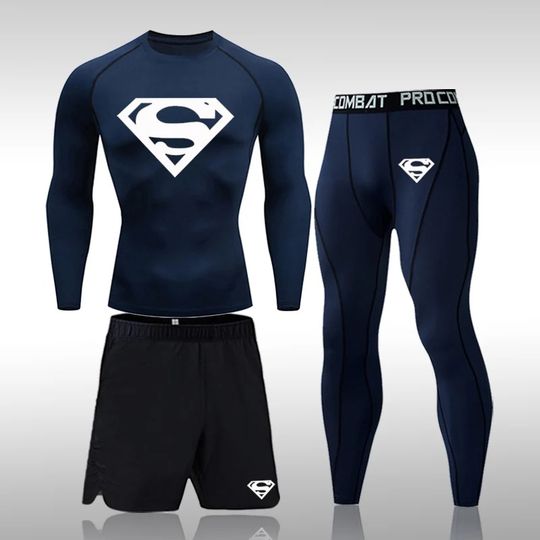 Discover Men's Superman Tracksuit Tights Suit Fitness Workout Rashguard Men's Tracksuit