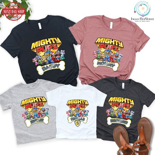 Discover Paw Patrol Mighty Pups Personalized Family Birthday T Shir