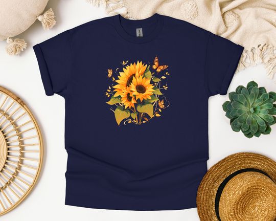 Discover Golden Sunflower Symphony Butterfly Garden T-Shirt