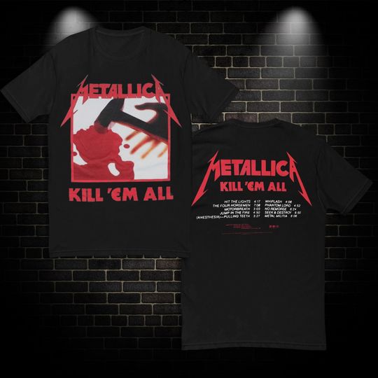 Discover Kill 'Em All Tracks Rock Band T-Shirt, Metallic Music Band Fan Shirt