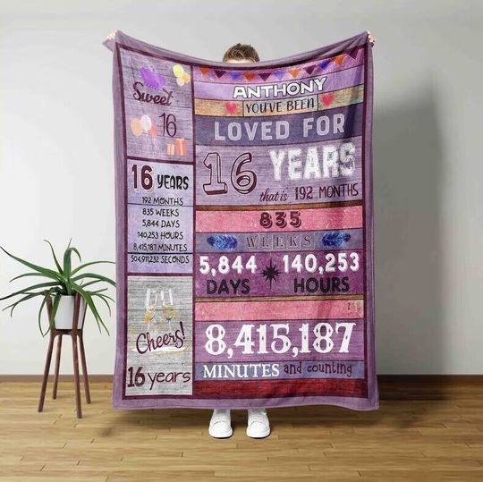 Discover Personalized Age Blanket, 16Th Happy Birthday Blanket, 16 Years Old Blanket
