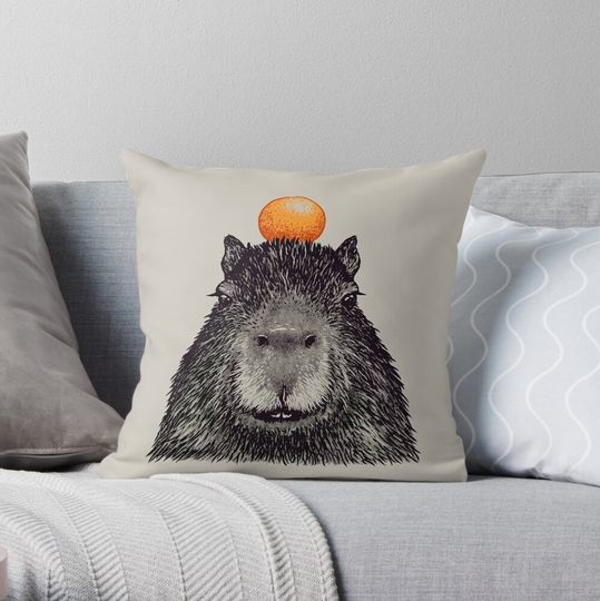 Discover Capybara Orange Throw Pillow
