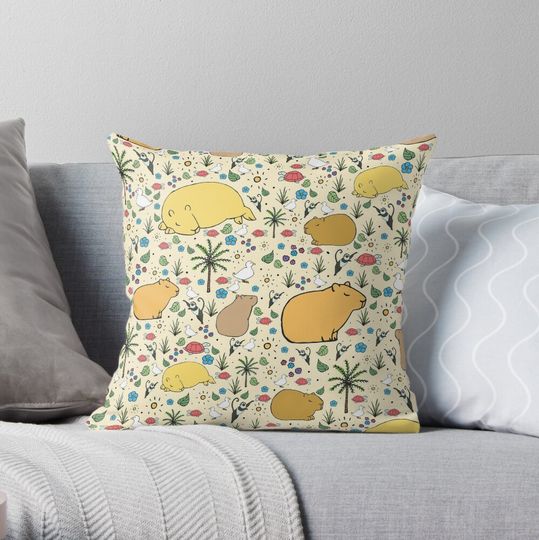 Discover Capybaras in Gold Throw Pillow
