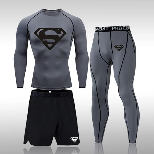 Discover Men's Superman Tracksuit Tights Suit Fitness Workout Rashguard Men's Tracksuit