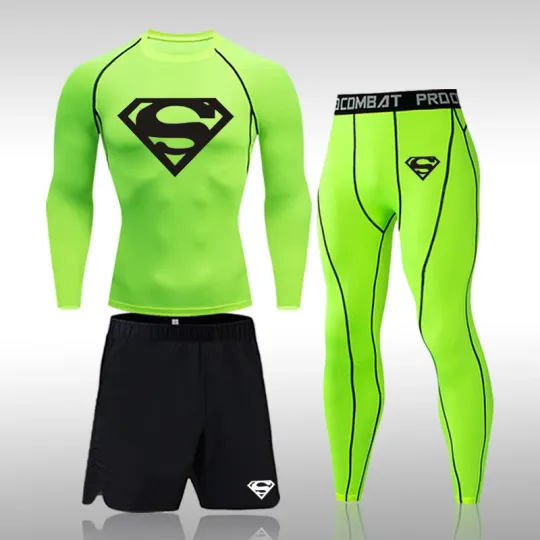 Discover Men's Superman Tracksuit Tights Suit Fitness Workout Rashguard Men's Tracksuit