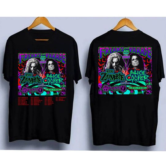 Discover Rob Zombie and Alice Coopers Freaks On Parade 2024 Tour Tshirt