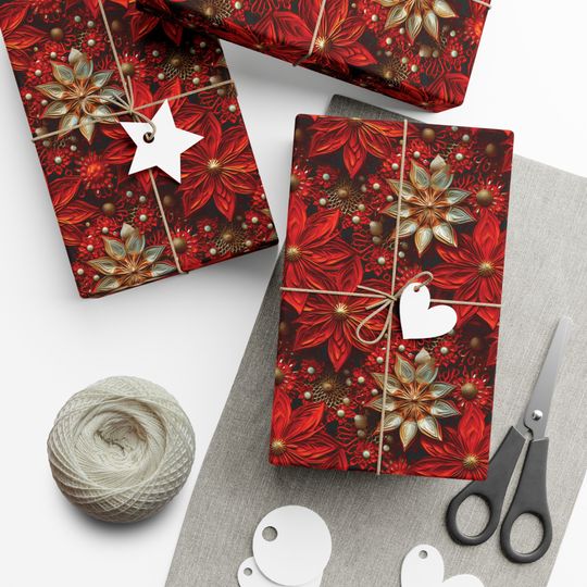 Discover Red And Gold Flowers Wrapping Paper