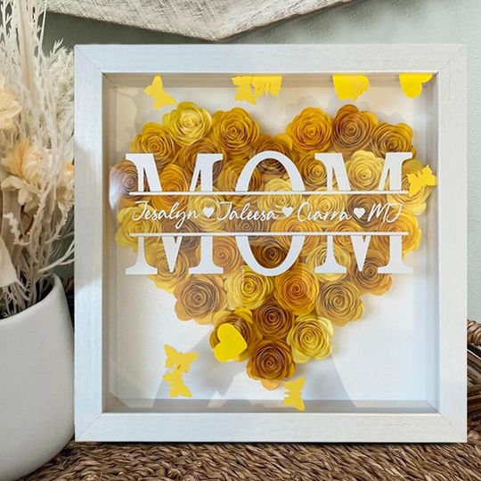 Discover Personalized Mom Flower Shadow Box With Kids Name For Mother's Day