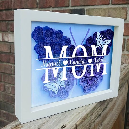 Discover Custom Butterfly Mom Flower Shadow Box With Kids Name For Mother's Day Gift Ideas