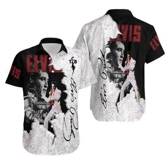 Discover Elvis Presleys  Hawaiian Button Down Shirt, Elvis The King Of Rock & Roll Hawaiian Shirt