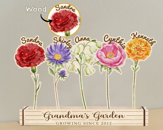 Discover Personalized Grandma Garden, Wood Birth Flowers Garden Wooden Parterre