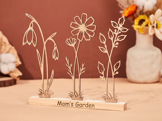 Discover Personalized Wood Birth Flower Garden Engraved Flower Decoration Birthday Wooden Parterre