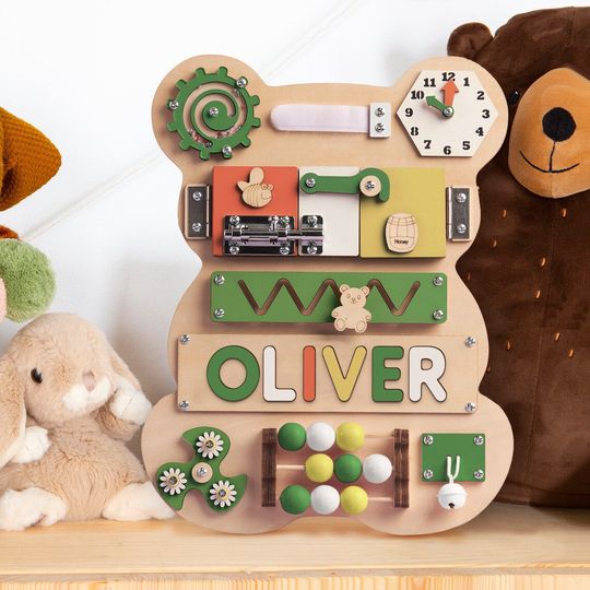 Discover Personalized Wooden Name Puzzle personalised Bear Busy Board for baby 1st birthday gift for girl name puzzle baby girl