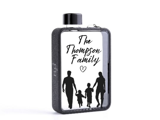 Discover Family Silhouette | Black and white | Personalised Family | Water Bottle
