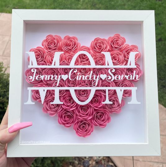 Discover Mom Heart Shaped Monogram  Flower Frame Box