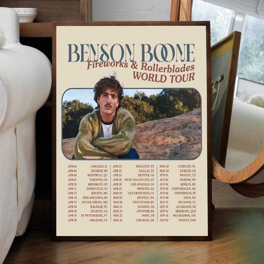 Discover Benson Boone Fireworks & Rollerblades 2024 world Tour poster
