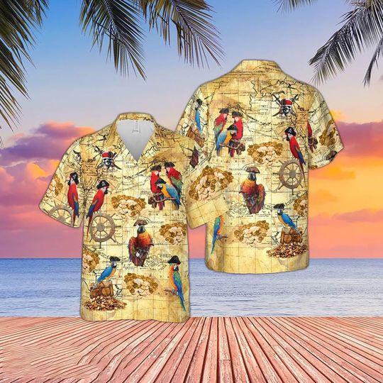 Discover Funny Pirate Parrots Hawaiian Shirt, Funny Parrots Shirt, Parrot Lovers Shirt, Button Down Aloha Shirt