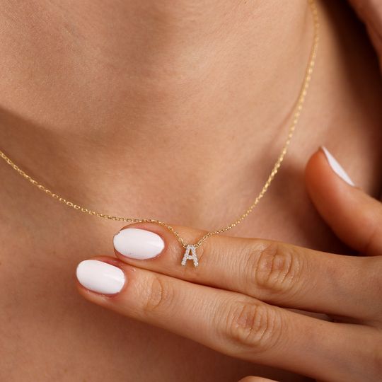 Discover Custom Dainty Pave Initials Necklace Gold, Pave Letter Necklace