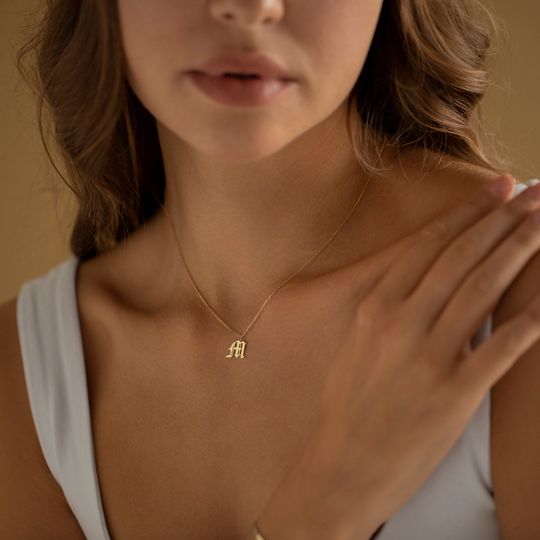 Discover 14K Gold Old English Letter Necklace, Personalized Initial Necklace