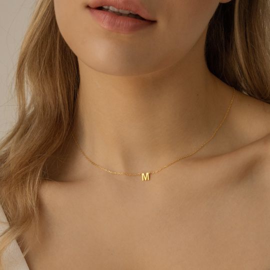 Discover Dainty Initial Necklace by Caitlyn Minimalist  Custom Letter Charm Necklace