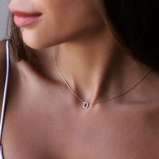 Discover Custom Dainty Pave Letter Necklace with CZ Diamonds